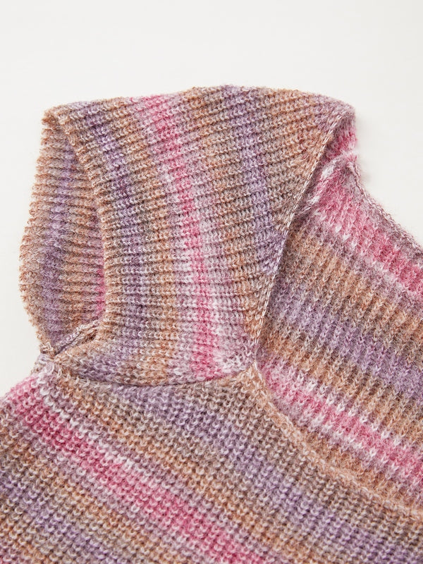 Contrast Color Stripped Square Neck Knit Top