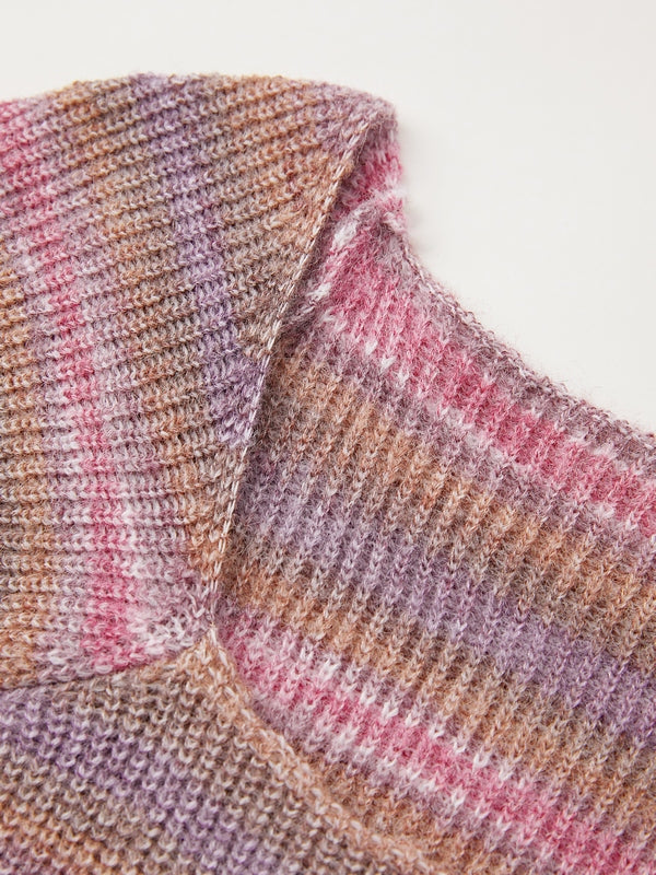 Contrast Color Stripped Square Neck Knit Top