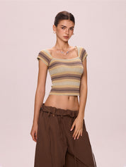 Contrast Color Stripped Square Neck Knit Top