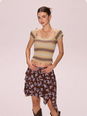 Contrast Color Stripped Square Neck Knit Top