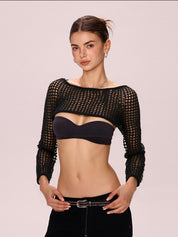 All Over Cutout Flare Sleeve Knit
