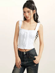 Square Neck Embroidery Cutout Cami Top