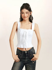 Square Neck Embroidery Cutout Cami Top