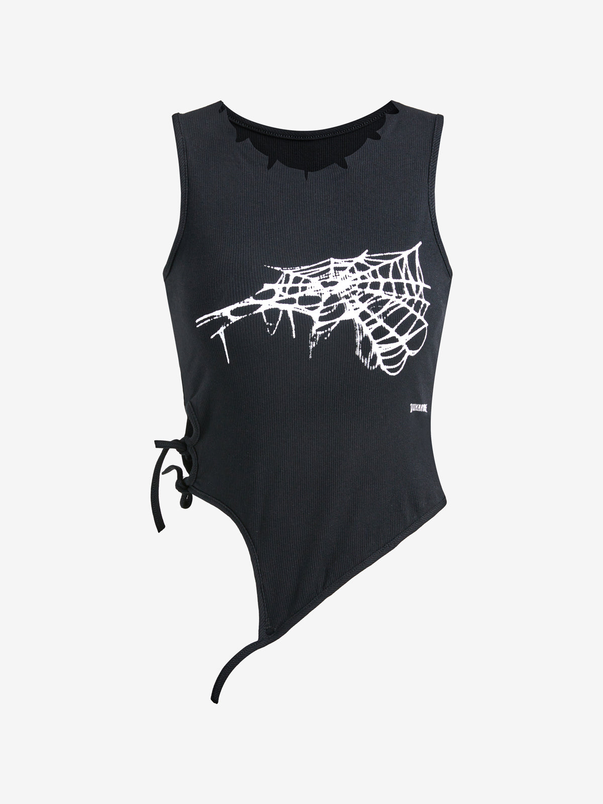Spider Web Print Cutout Lace Up Tank Top