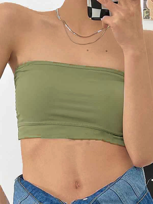 Solid Color Slim Short Bandeau Top