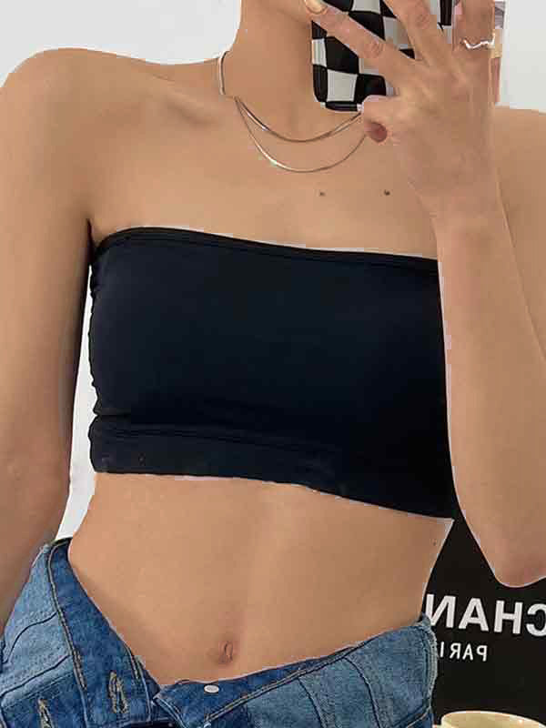 Solid Color Slim Short Bandeau Top