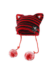 Cat Design Stripe Beanie Hat