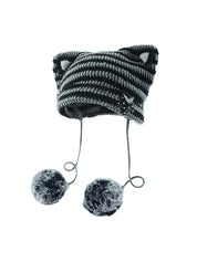 Cat Design Stripe Beanie Hat