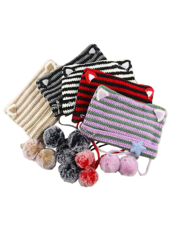 Cat Design Stripe Beanie Hat