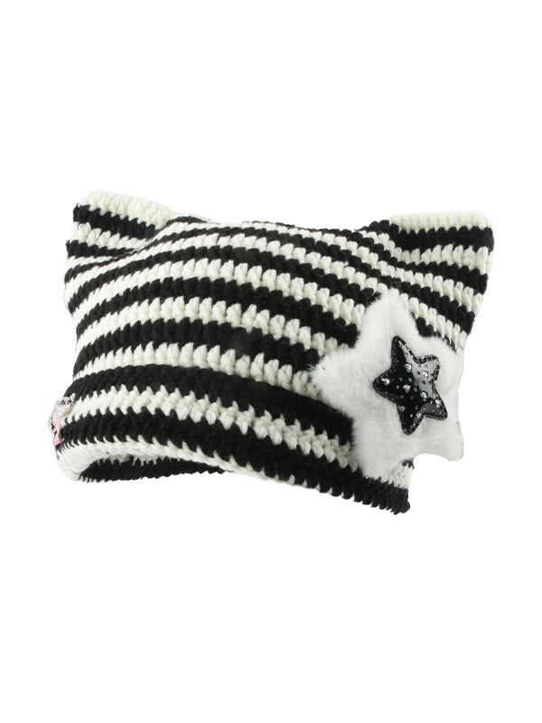 Cat Design Star Decor Beanie Hat