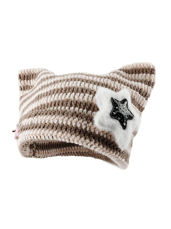 Cat Design Star Decor Beanie Hat