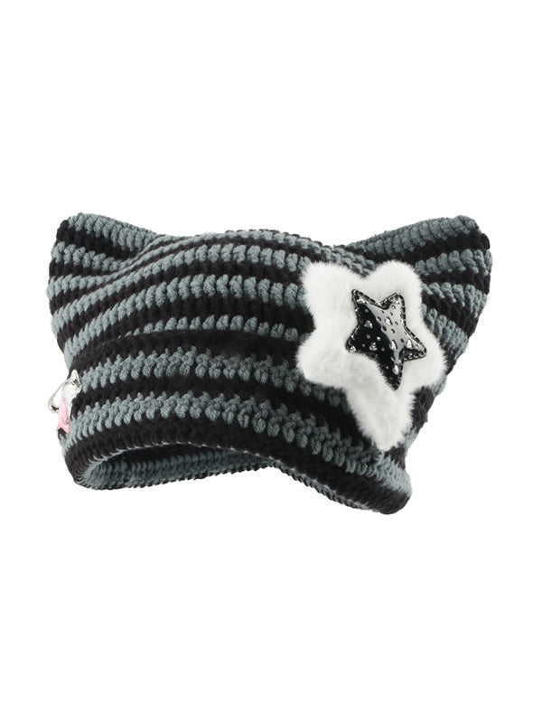 Cat Design Star Decor Beanie Hat