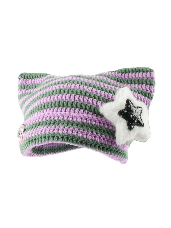Cat Design Star Decor Beanie Hat