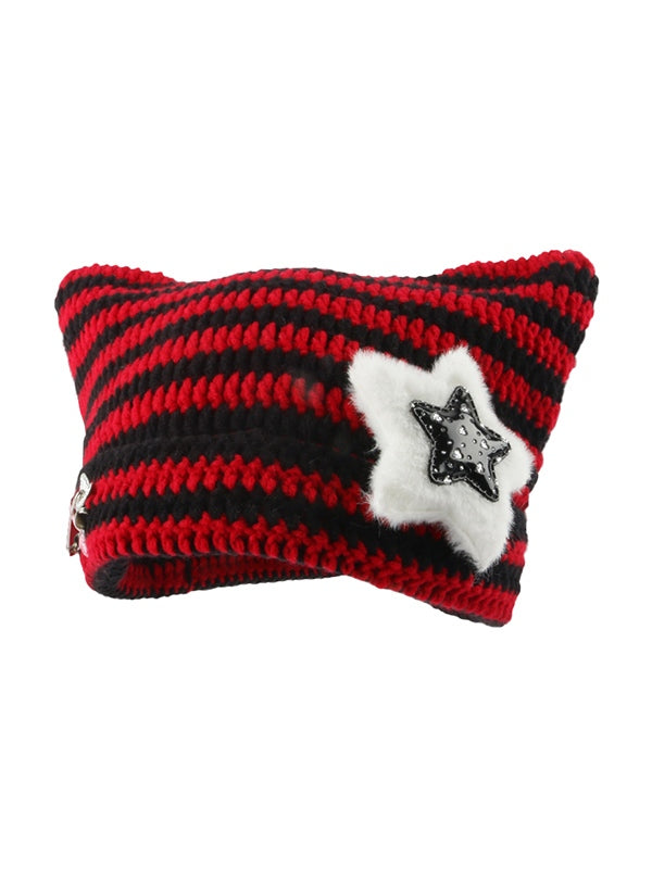 Cat Design Star Decor Beanie Hat