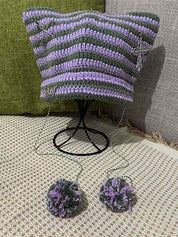 Stripe Cat Design Vintage Pendant Beanie Hat