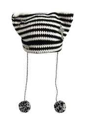Stripe Cat Design Vintage Pendant Beanie Hat