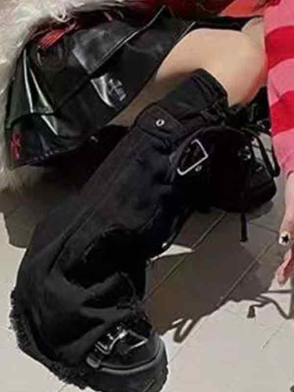 Star Embroidery Lace Up Flare Leg Warmer