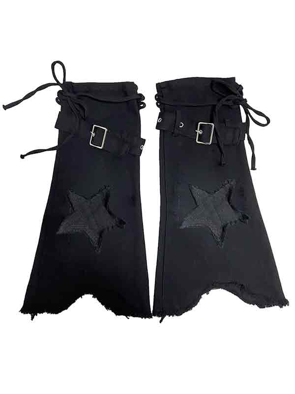 Star Embroidery Lace Up Flare Leg Warmer