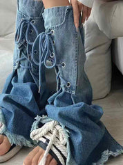Vintage Blue Ombre Burr Lace Up Leg Warmer