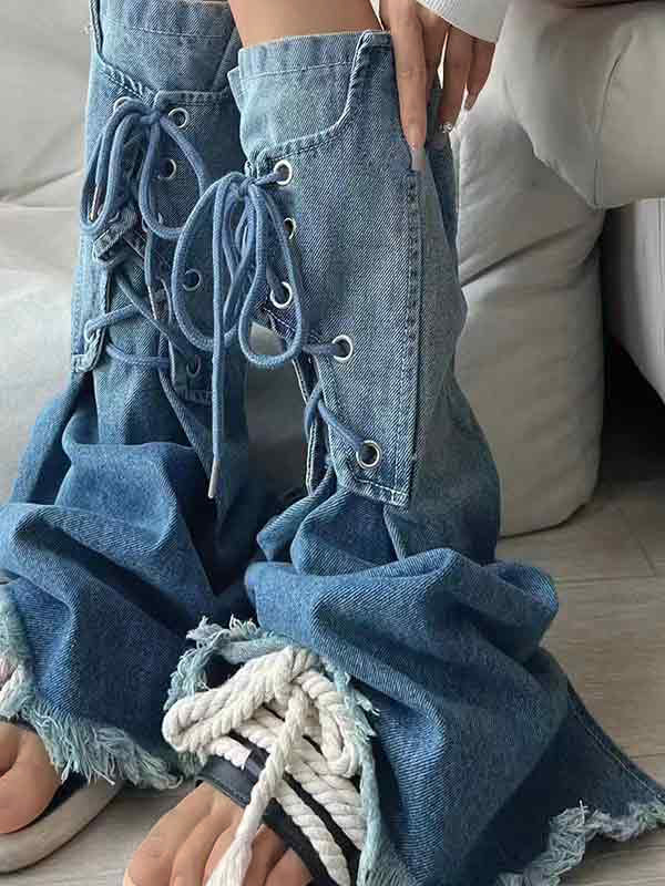 Vintage Blue Ombre Burr Lace Up Leg Warmer