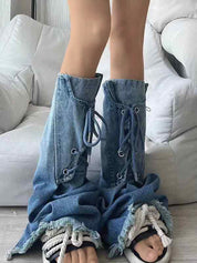 Vintage Blue Ombre Burr Lace Up Leg Warmer