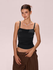 Solid Color Pleated Backless Slim Cami Top