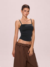 Solid Color Pleated Backless Slim Cami Top