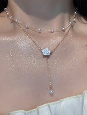 Double Layered Pearl Camellia Decor Necklace