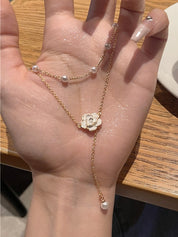 Double Layered Pearl Camellia Decor Necklace