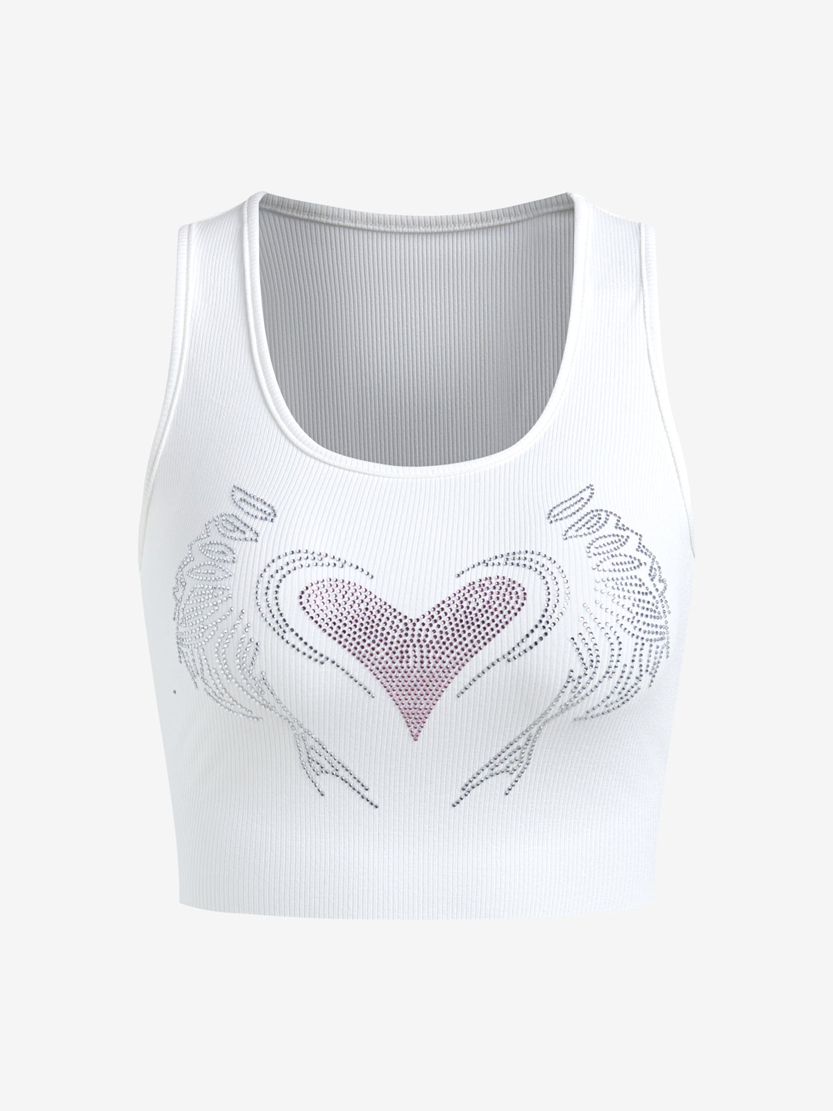 Heart Rhinestone U Neck Crop Tank Top