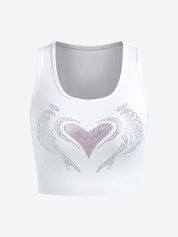Heart Rhinestone U Neck Crop Tank Top