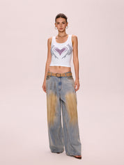 Heart Rhinestone U Neck Crop Tank Top