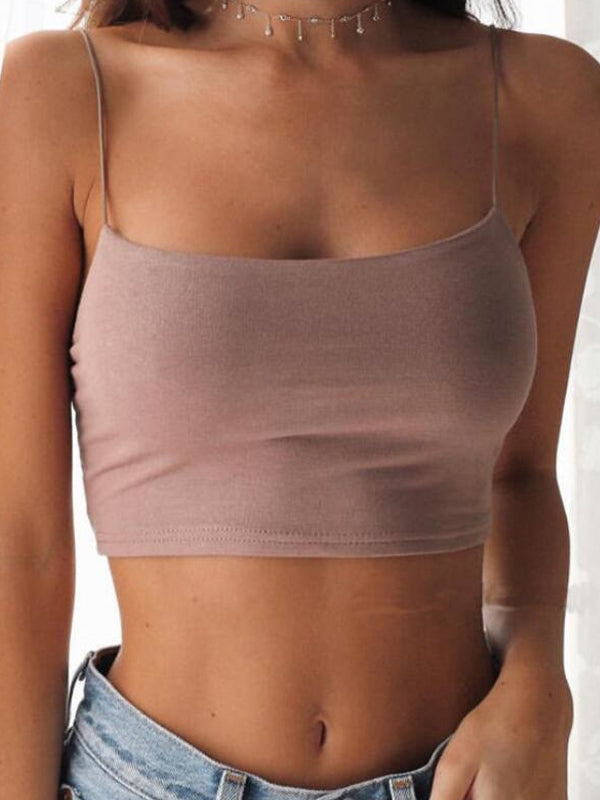 Short Solid Color Slim Crop Cami Top