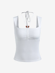Solid Color Pleated Halter Tank Top