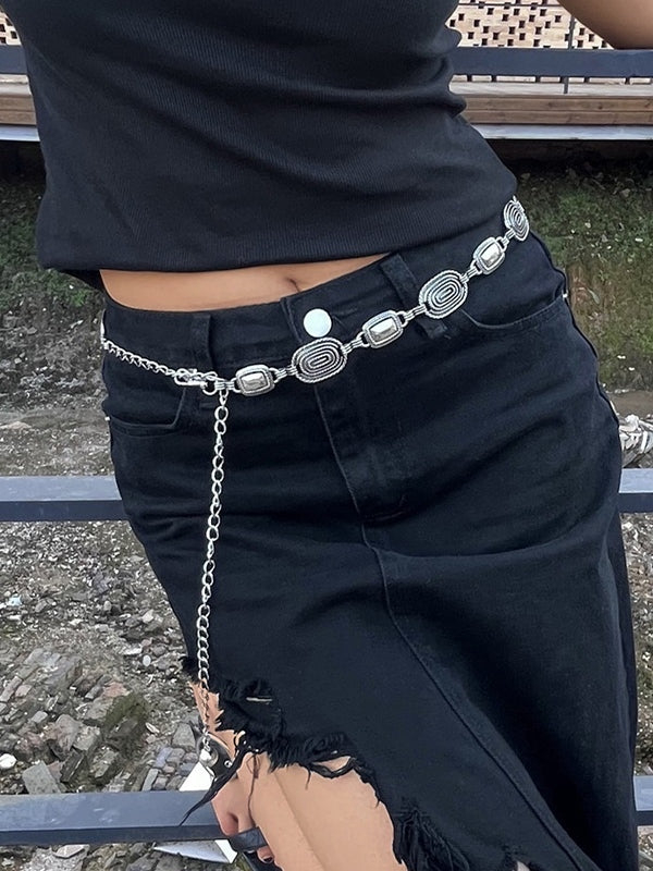 Engraved Geometric Design Chain Belt