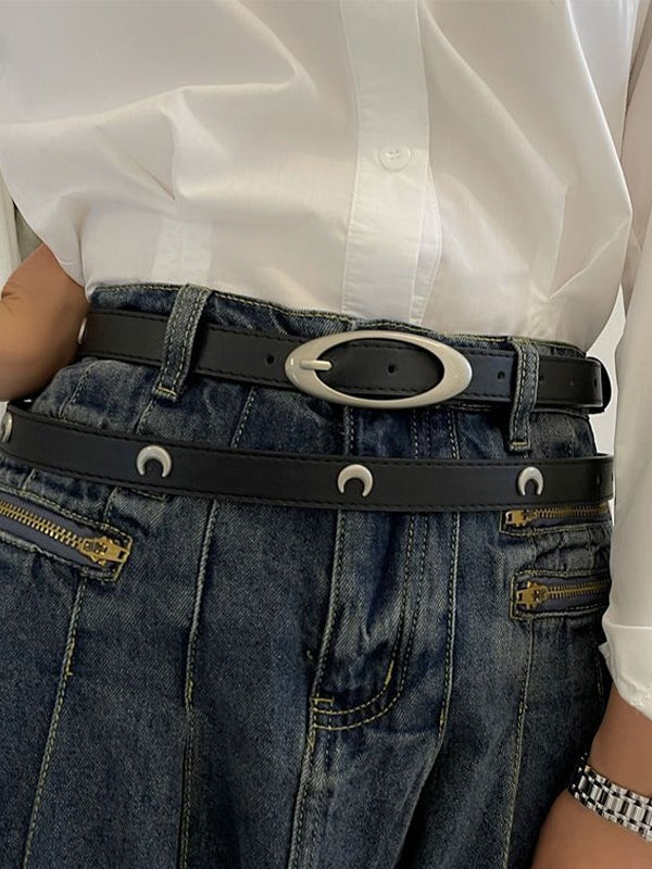 Metal Moon Decor Buckle Belt