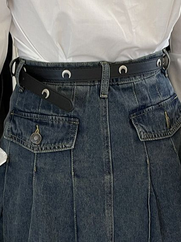 Metal Moon Decor Buckle Belt