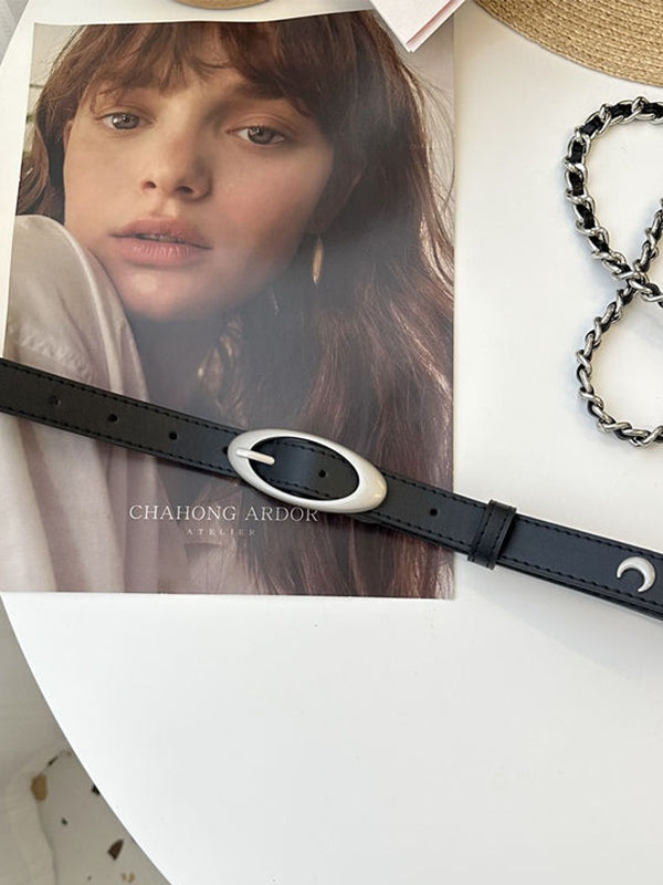 Metal Moon Decor Buckle Belt
