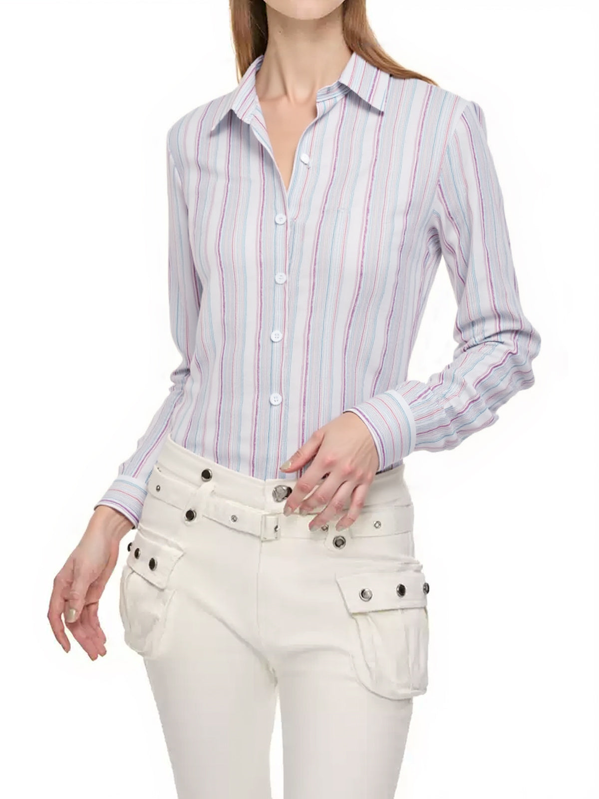 Colorful Stripe Print Button Up Long Sleeve Shirt