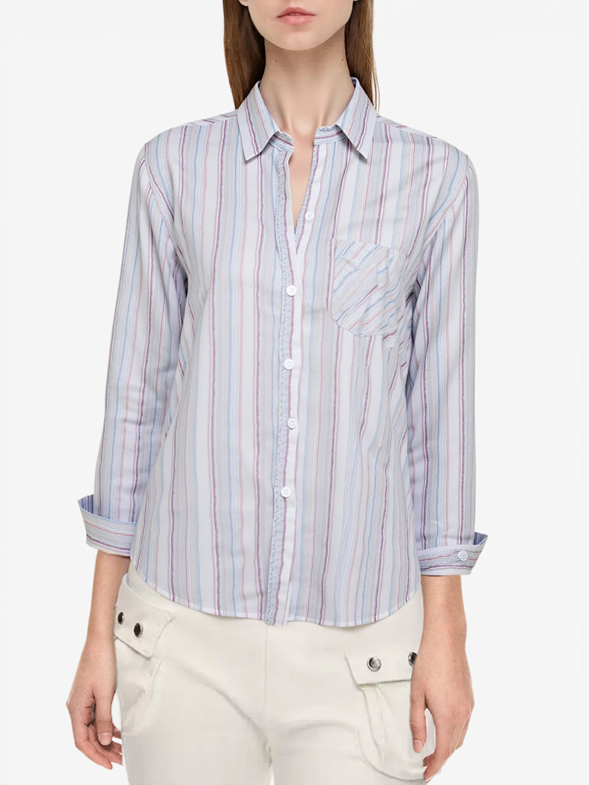 Colorful Stripe Print Button Up Long Sleeve Shirt