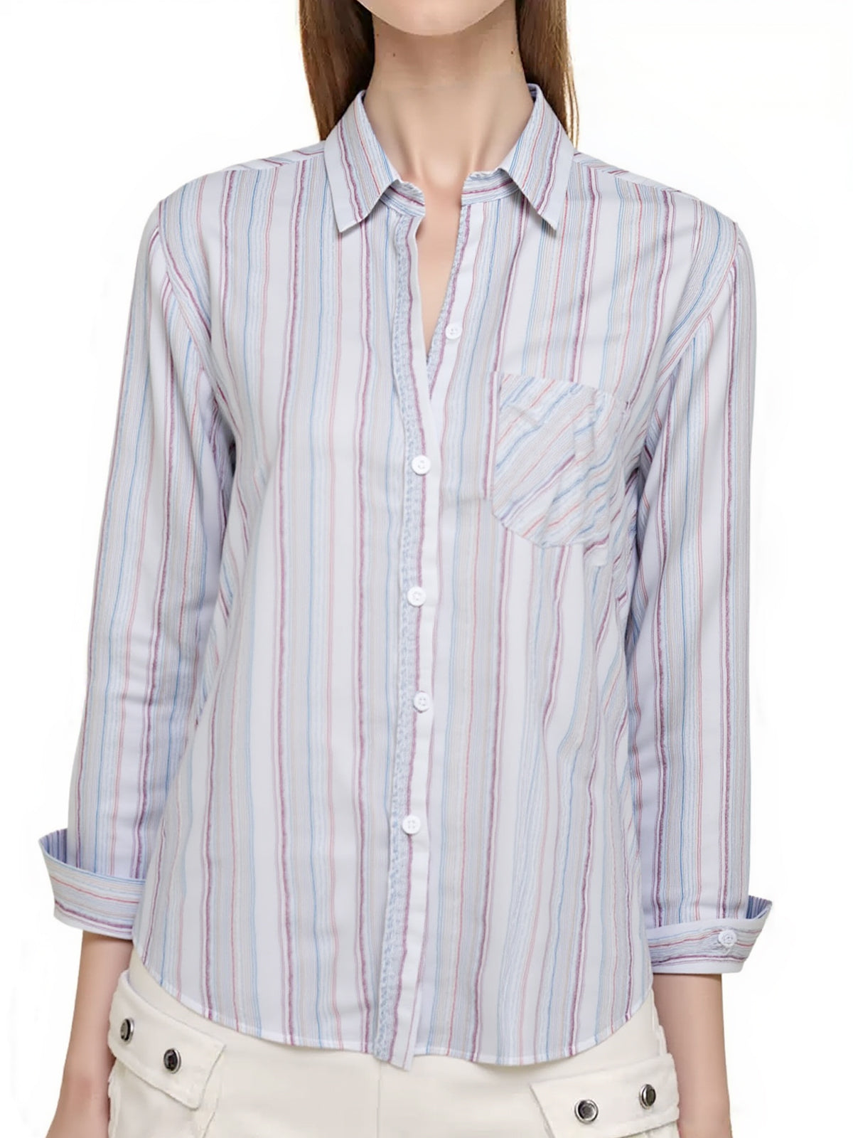 Colorful Stripe Print Button Up Long Sleeve Shirt