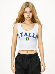 Letter Print U Neck Tank Top