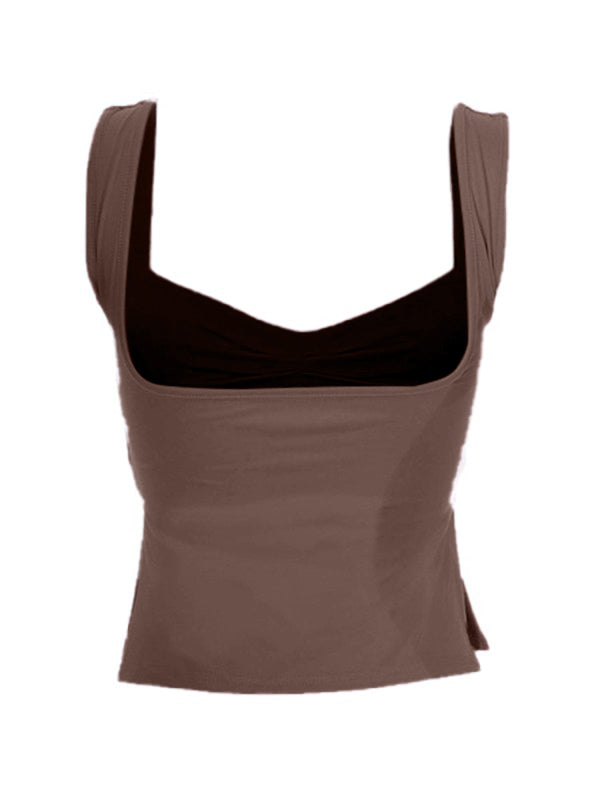 Low Cut Sleeveless Sweetheart Neck Cropped Tank Top