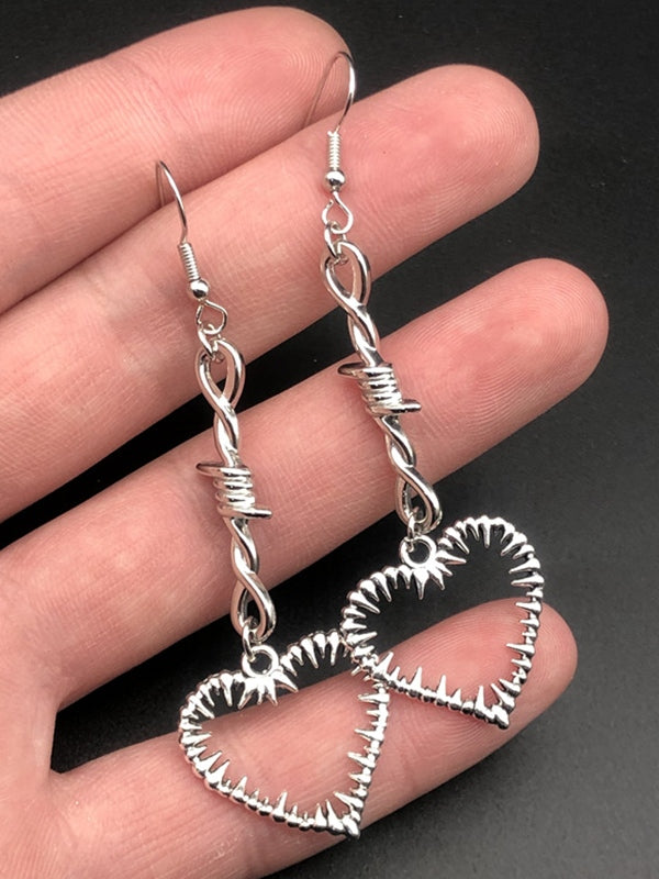 Thorn Heart Cutout Charm Stud Earring