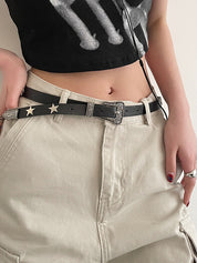 Engraved Design Metal Star Decor Buckle Belt