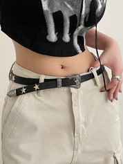 Engraved Design Metal Star Decor Buckle Belt