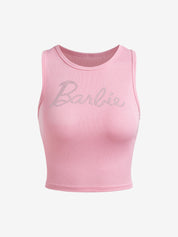 Letter Rhinestone Print Crop Tank Top