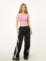 Letter Rhinestone Print Crop Tank Top