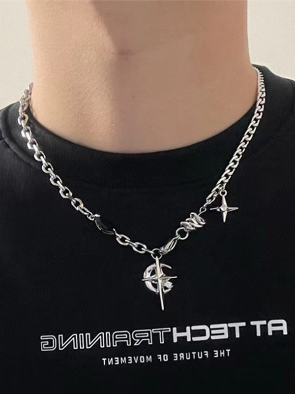 Men's Black Gem Star Pendant Necklace