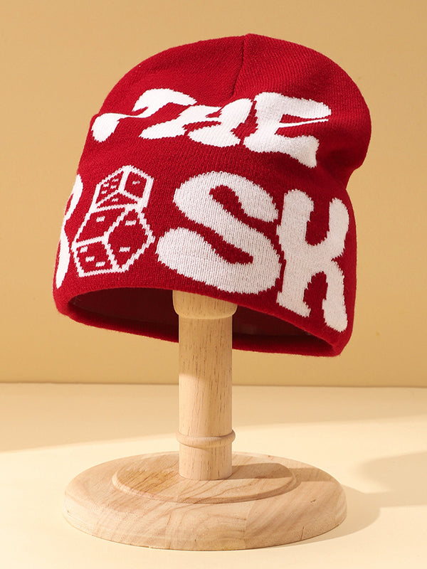 Contrast Color Letter Dice Print Beanie Hat